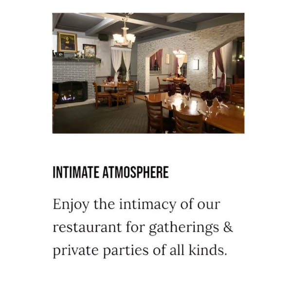 Cozy Mona Lisas Ristorante dining room with wooden tables, chairs, fireplace, and arched stone walls.